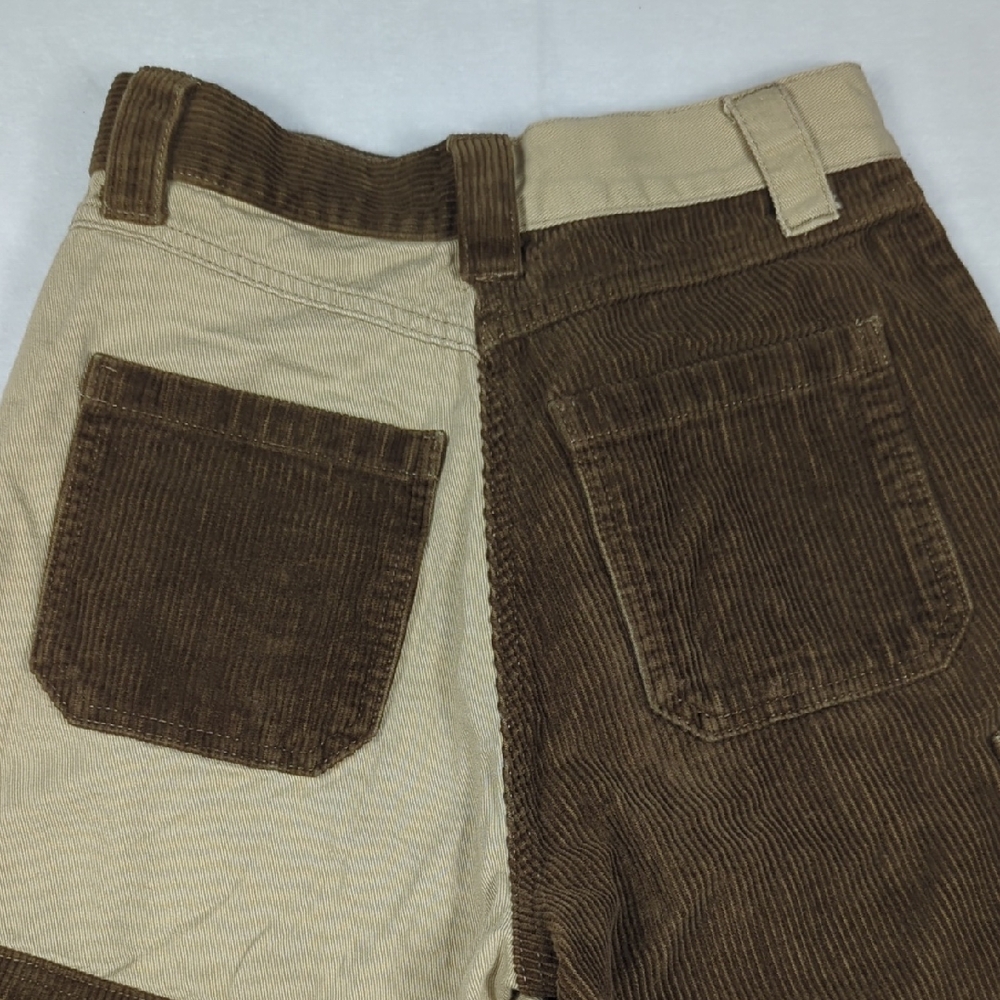 Topshop Two-Tone Corduroy Straight-Leg Pants in Brown and Beige
